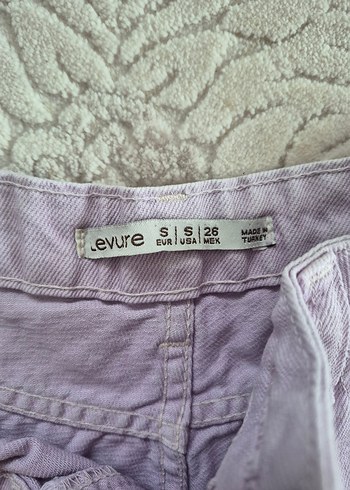 Mor Düğmeli Denim Mini Şort - Görsel 3