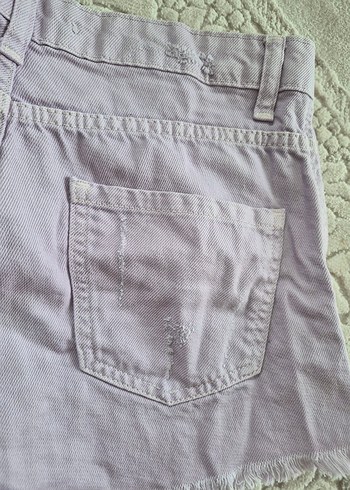 Mor Düğmeli Denim Mini Şort - Görsel 6