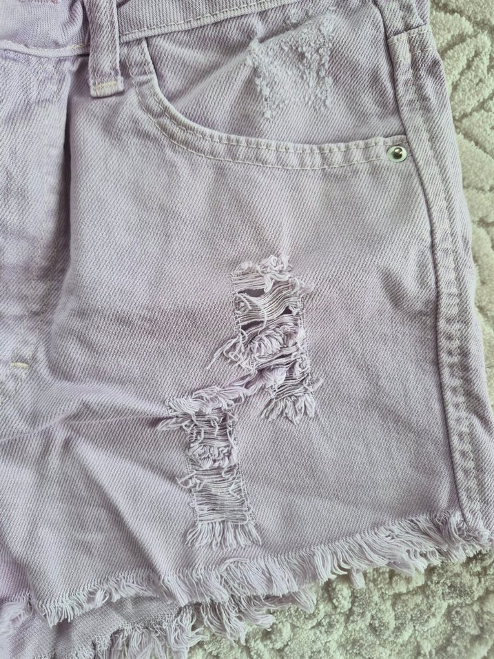 Mor Düğmeli Denim Mini Şort - Görsel 4