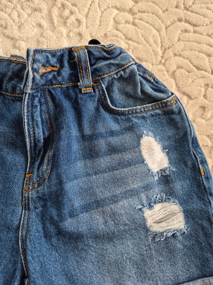 Kız Çocuk Mavi Bol Kesim Kot Şort - Görsel 3