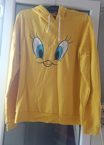 Sarı Kapüşonlu Uzun Kollu Sweatshirt
