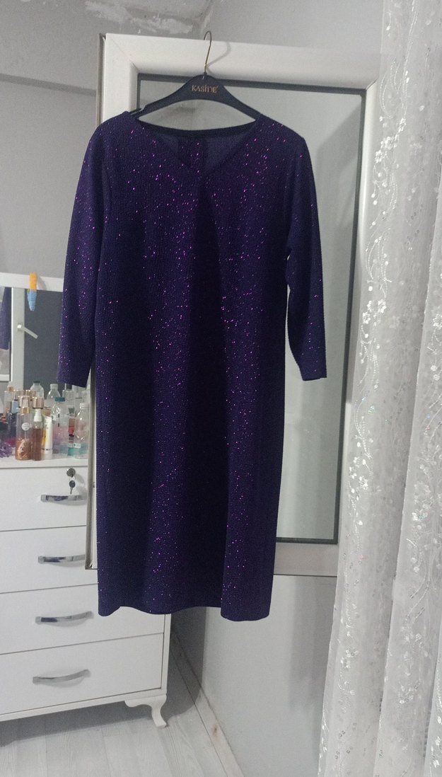 Parlak Mor Midi Kadın Elbise - Görsel 2