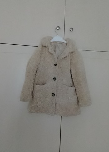 Bej Peluş Kız Çocuk Kaban
