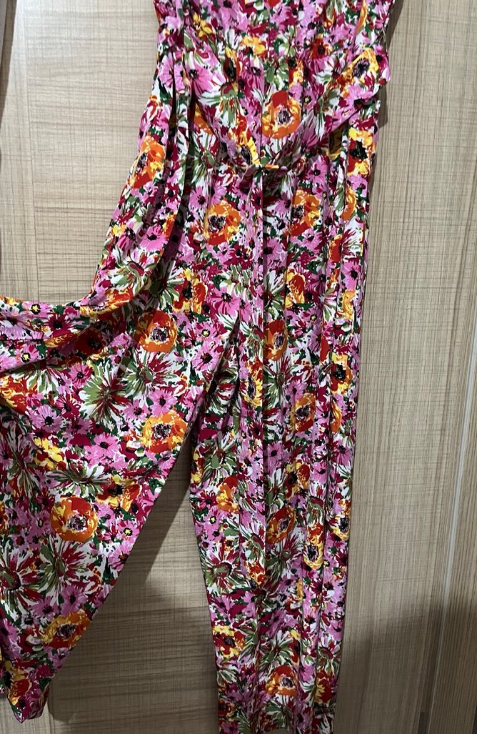 Çiçek Desenli Piliseli Uzun Bohem tulum - Görsel 2