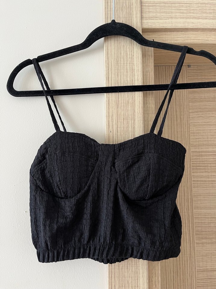 Siyah Piliseli Keten Straplez Bustiyer takım - Görsel 2