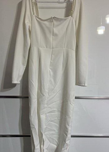 Uzun Kollu Beyaz Kalem Elbise - Görsel 3