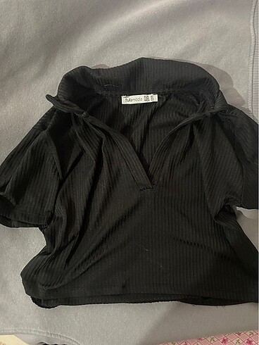 siyah polo yaka crop