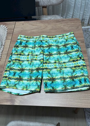 Renkli Batik Desenli Turkuaz Mini Şort