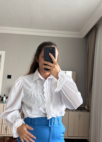 Batik Mavi Kemerli Midi Kot Pantolon