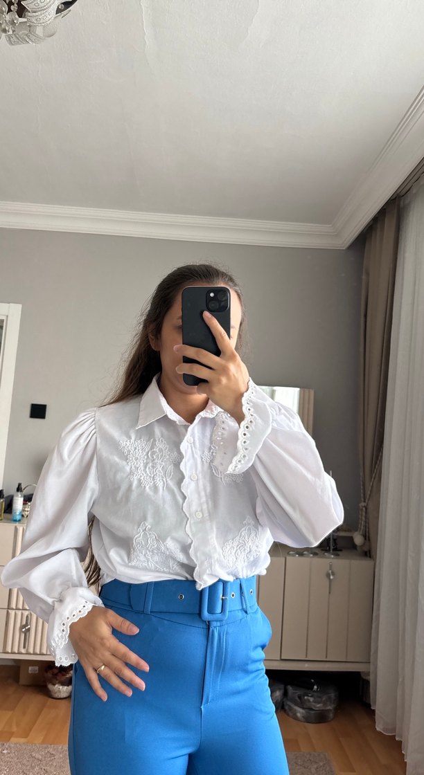 Mavi Kemerli Midi Kot Pantolon - Görsel 2