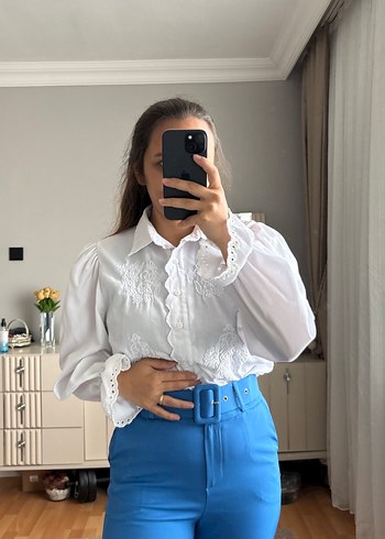 Trendyol & Milla Nakışlı Beyaz Kadın Denim Gömlek