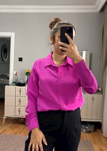 38 Beden pembe Renk Kadın Pembe Uzun Kollu Gömlek