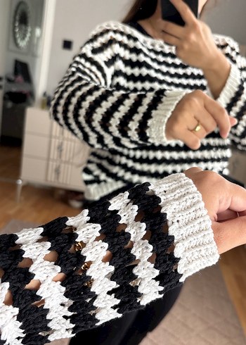 38 Beden Gri Zebra Desenli Örgü Kadın Kazak
