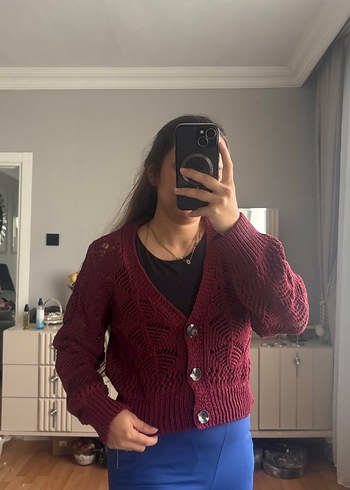 36 Beden Bordo V Yaka Örgü Kadın Hırka