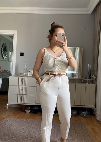 Bej Kadın Cigarette Pantolon, İnce Kesim - Görsel 2