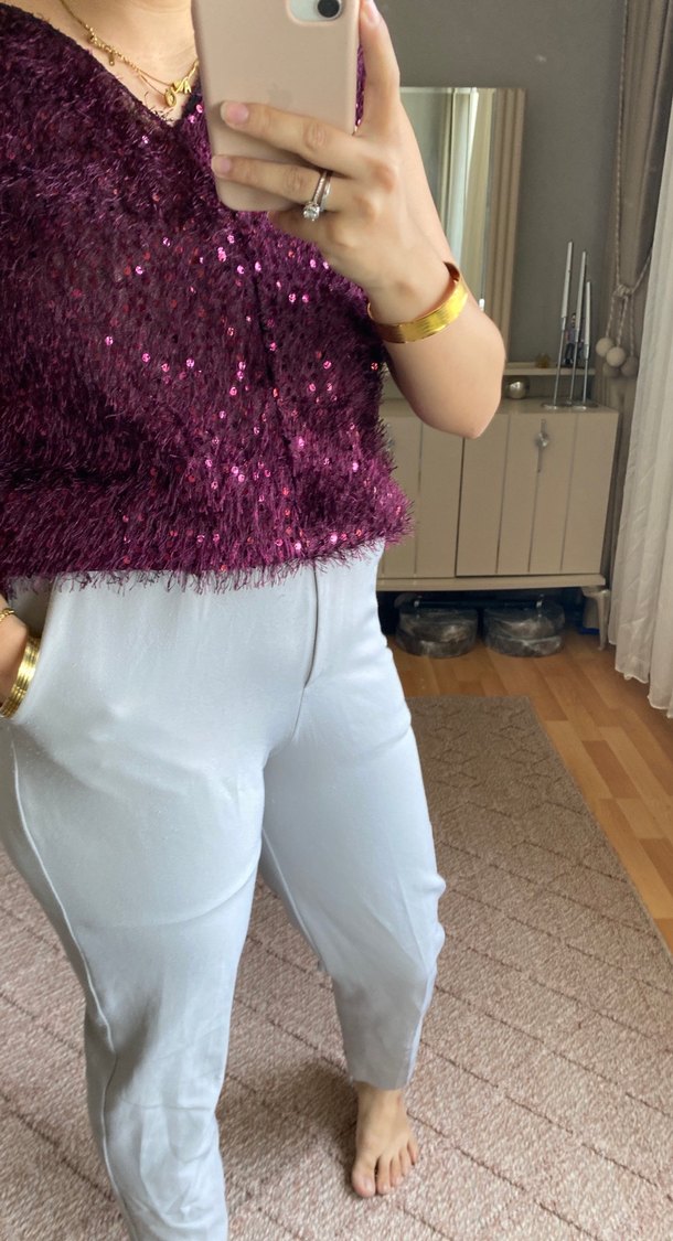 Gri Midi Kadın Cigarette Pantolon - Görsel 2