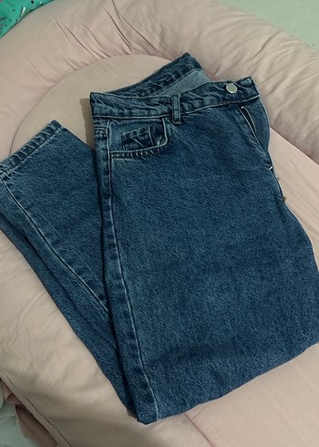 Düğmeli Mavi Kadın Denim Pantolon - Görsel 2