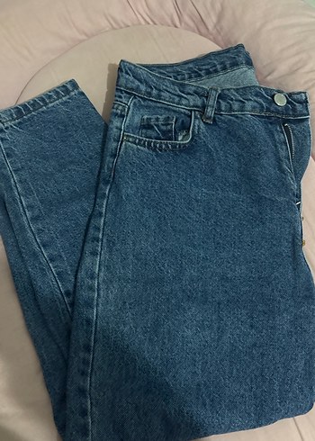 Düğmeli Mavi Kadın Denim Pantolon - Görsel 3