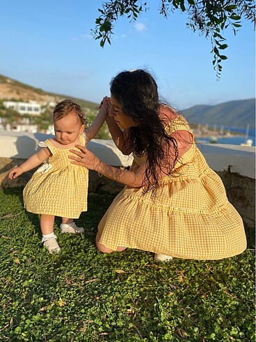 9-12 Ay Beden sarı Renk Sarı pitikareli elbise