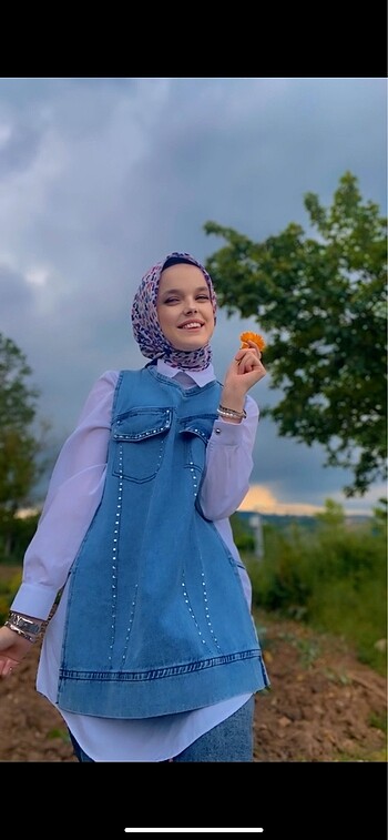 Taşlı kot üst yandan bağlamalı