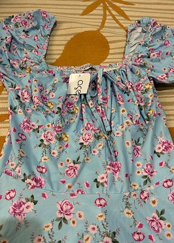 mavi pembe çiçekli yazlık elbise - Görsel 2