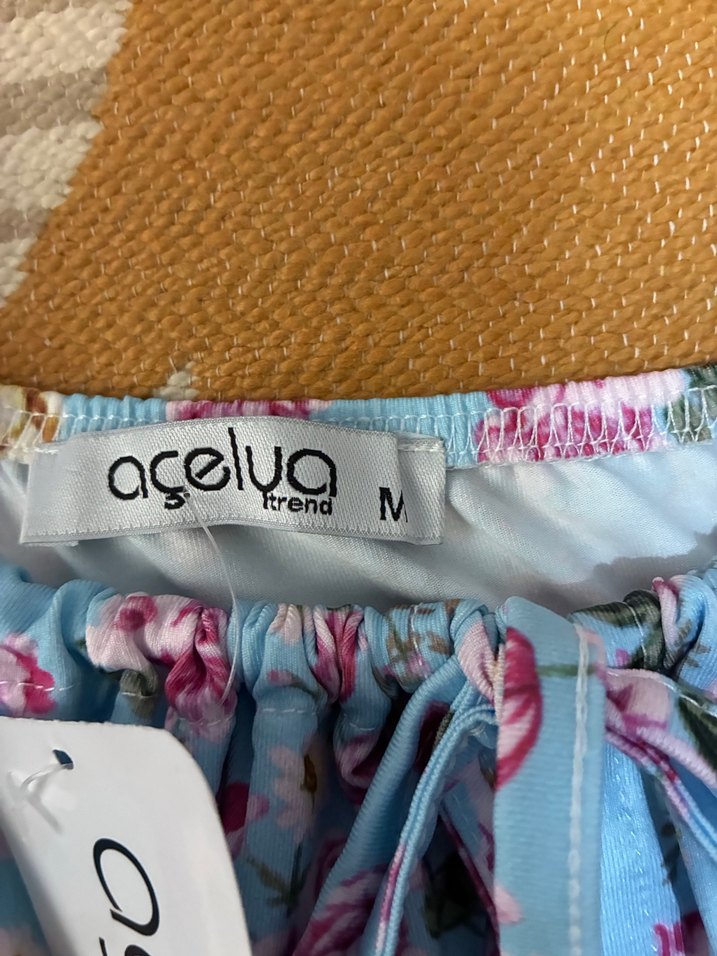 mavi pembe çiçekli yazlık elbise - Görsel 3