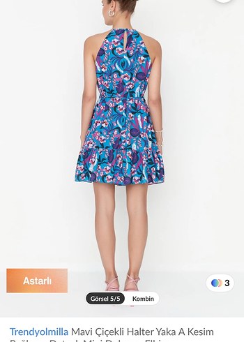 Trendyol & Milla Trendyolmilla Mavi Çiçekli Halter Yaka Mini Elbise