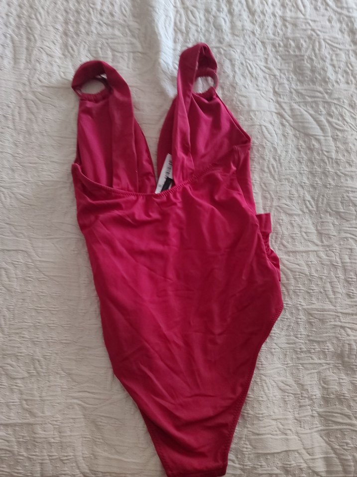 Bordo Bel Detaylı Strappy Kadın Mayo - Görsel 5