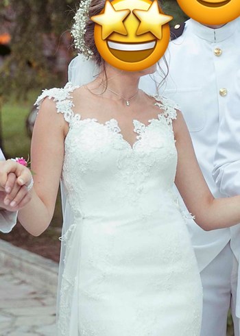 Dantel Detaylı Balık Model Beyaz Gelinlik - Görsel 4