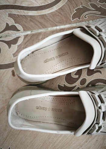 Bej Deri Kadın Loafer - Blok Topuklu, Tokalı - Görsel 2