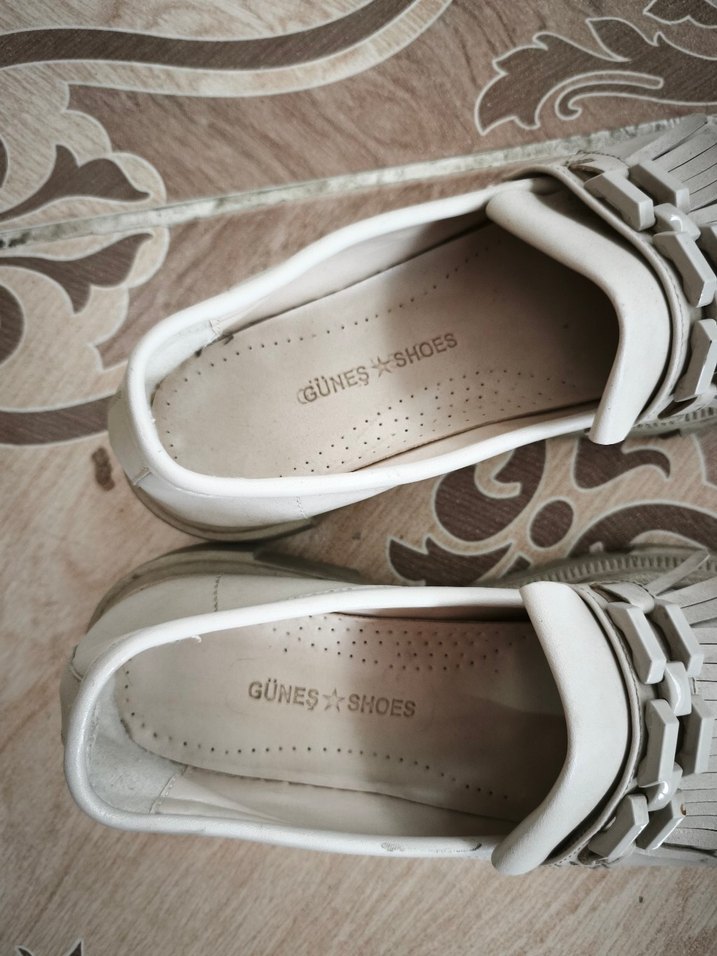 Bej Deri Kadın Loafer - Blok Topuklu, Tokalı - Görsel 2