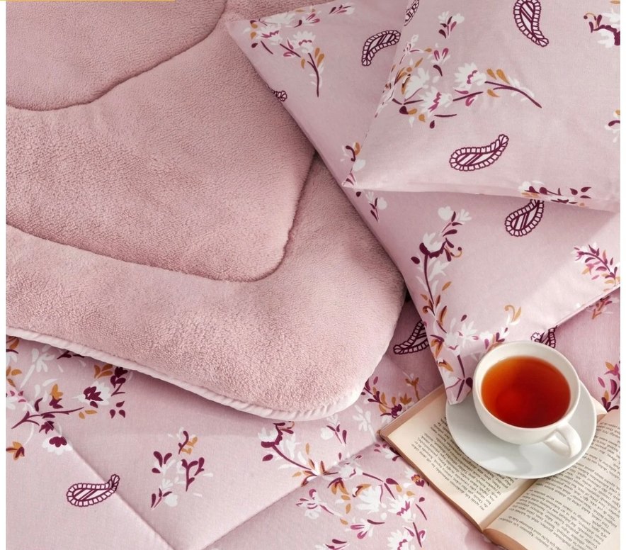 Çift kişilik Pembe Çiçek Desenli Çift taraflı Yorgan - Görsel 2