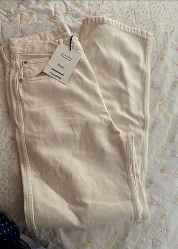40 Beden beyaz Renk Kadın Beyaz Midi Loose Fit Kot Pantolon