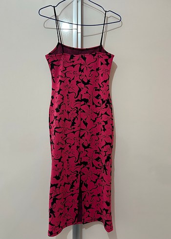 Zara Pembe Dantel Detaylı Straplez Uzun Kalem Elbise