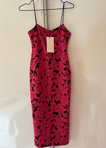 Zara Pembe Baskılı Uzun Kalem Elbise