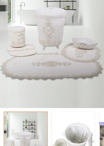 Modern Klasik Nakışlı Beyaz Banyo Seti
