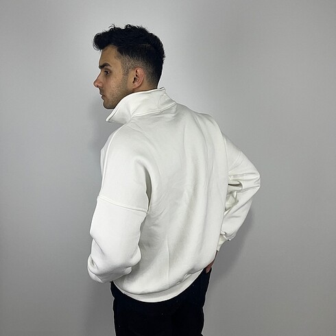 Diğer Fermuarlı Oversize Unisex Basic Sweatshirt|Beyaz