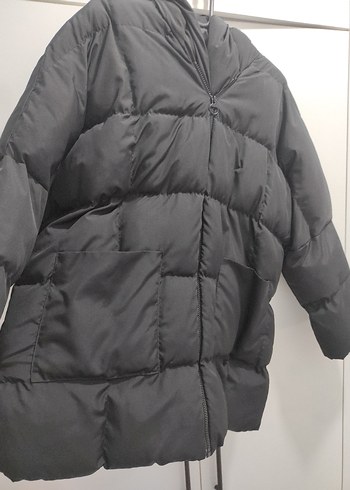 Siyah Midi Fermuarlı Kadın Kışlık Mont - Görsel 2