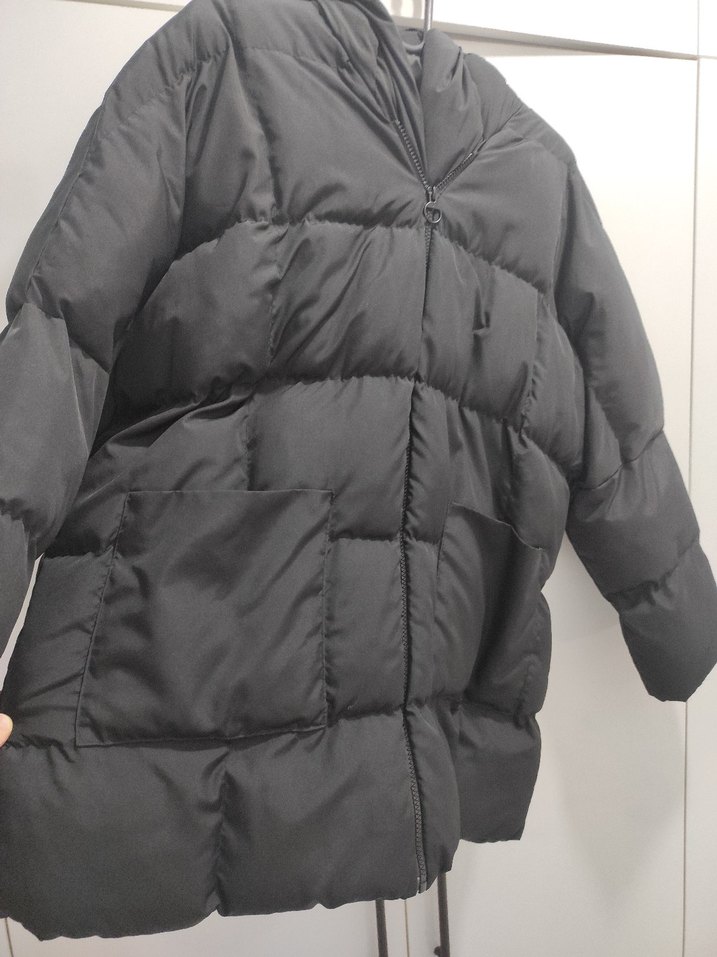 Siyah Midi Fermuarlı Kadın Kışlık Mont - Görsel 2