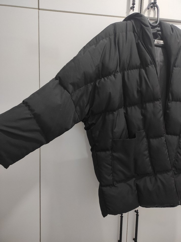 Siyah Midi Fermuarlı Kadın Kışlık Mont - Görsel 4