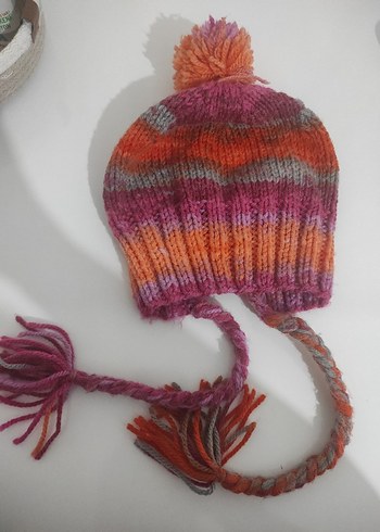 Renkli Örgü Kız çocuk bere - Görsel 2