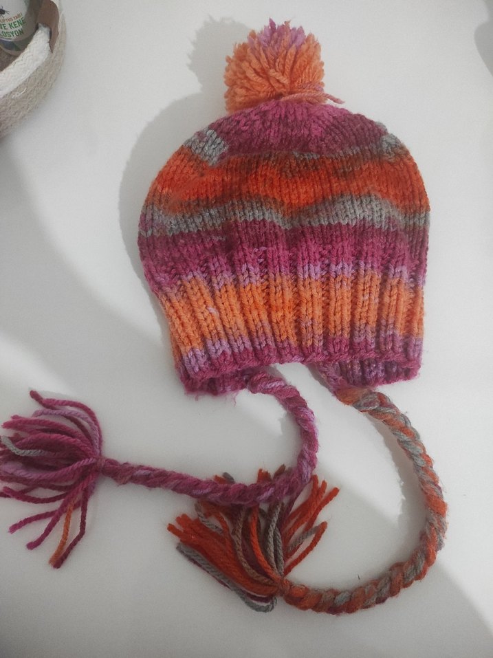 Renkli Örgü Kız çocuk bere - Görsel 2