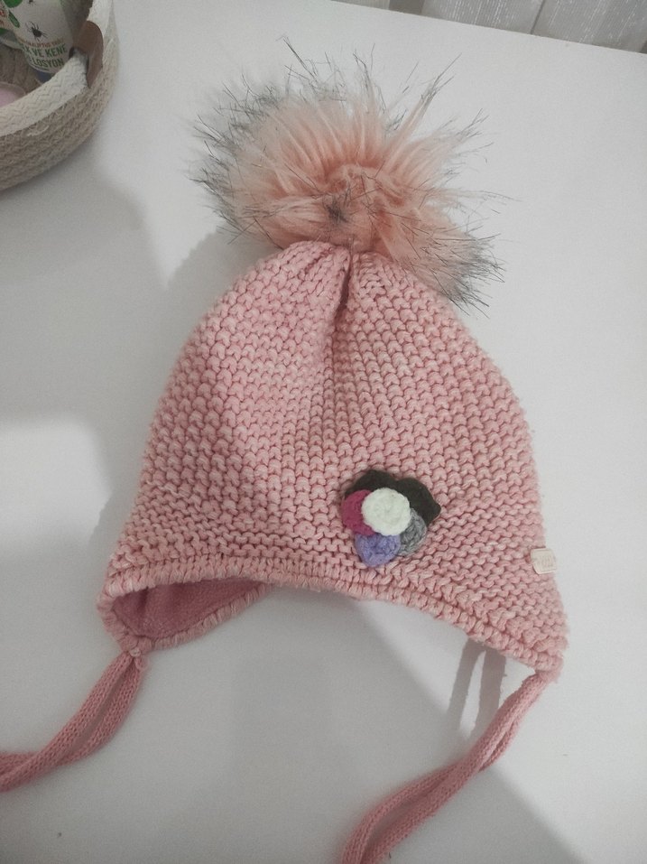 Pembe Nakışlı Örgü Çocuk Bere - Görsel 3