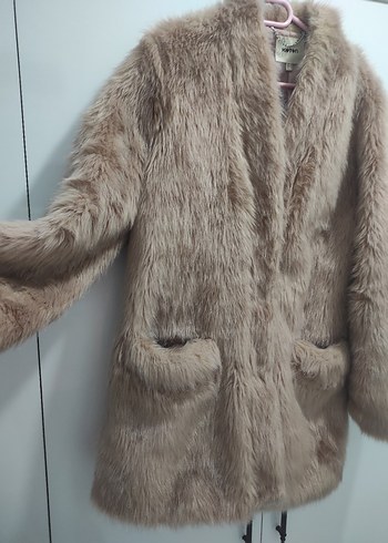 Pudra Pembe Kadın Midi Boy Kürk Detaylı Mont - Görsel 2