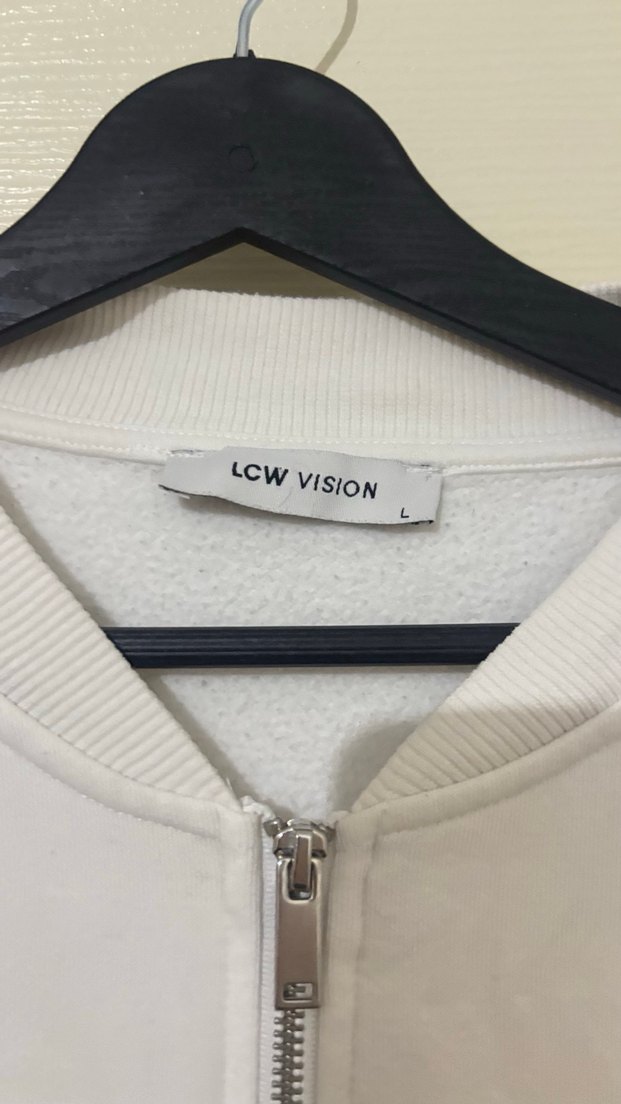 Fermuarlı Beyaz Oversize Sweatshirt-hırka - Görsel 2