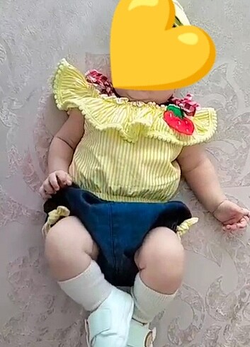 3 Ay Beden sarı Renk Kız bebek takımı