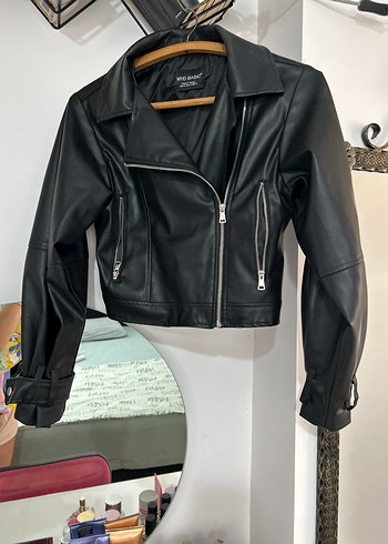 Diğer Siyah Kemerli Biker Deri Ceket