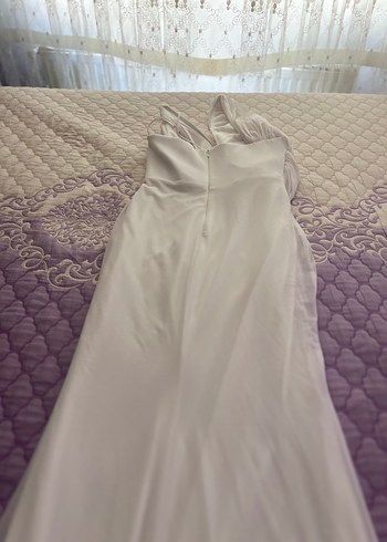 Beyaz Straplez Uzun Abiye Gelinlik - Görsel 5