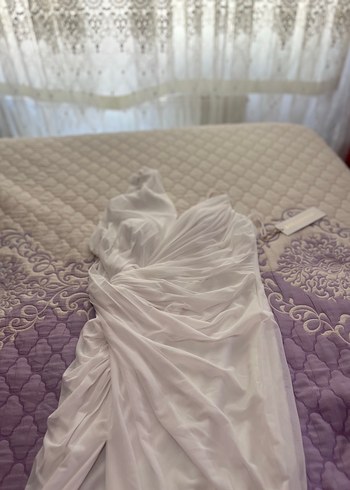 Beyaz Straplez Uzun Abiye Gelinlik - Görsel 3