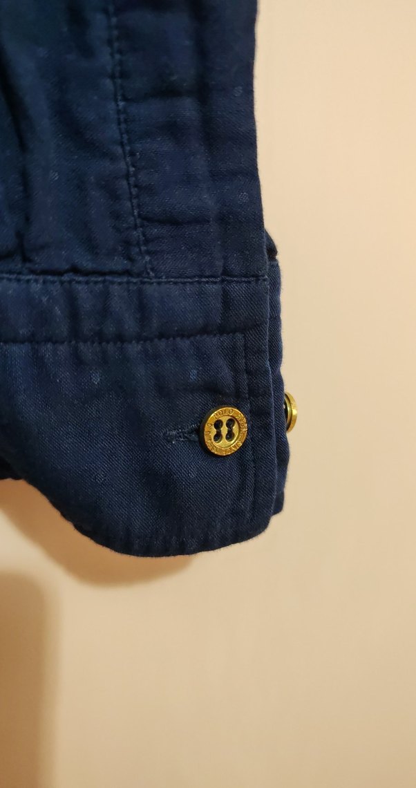 Düğmeli Mavi Kadın Keten Gömlek - Görsel 4